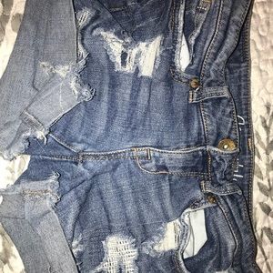 Denim midi shorts